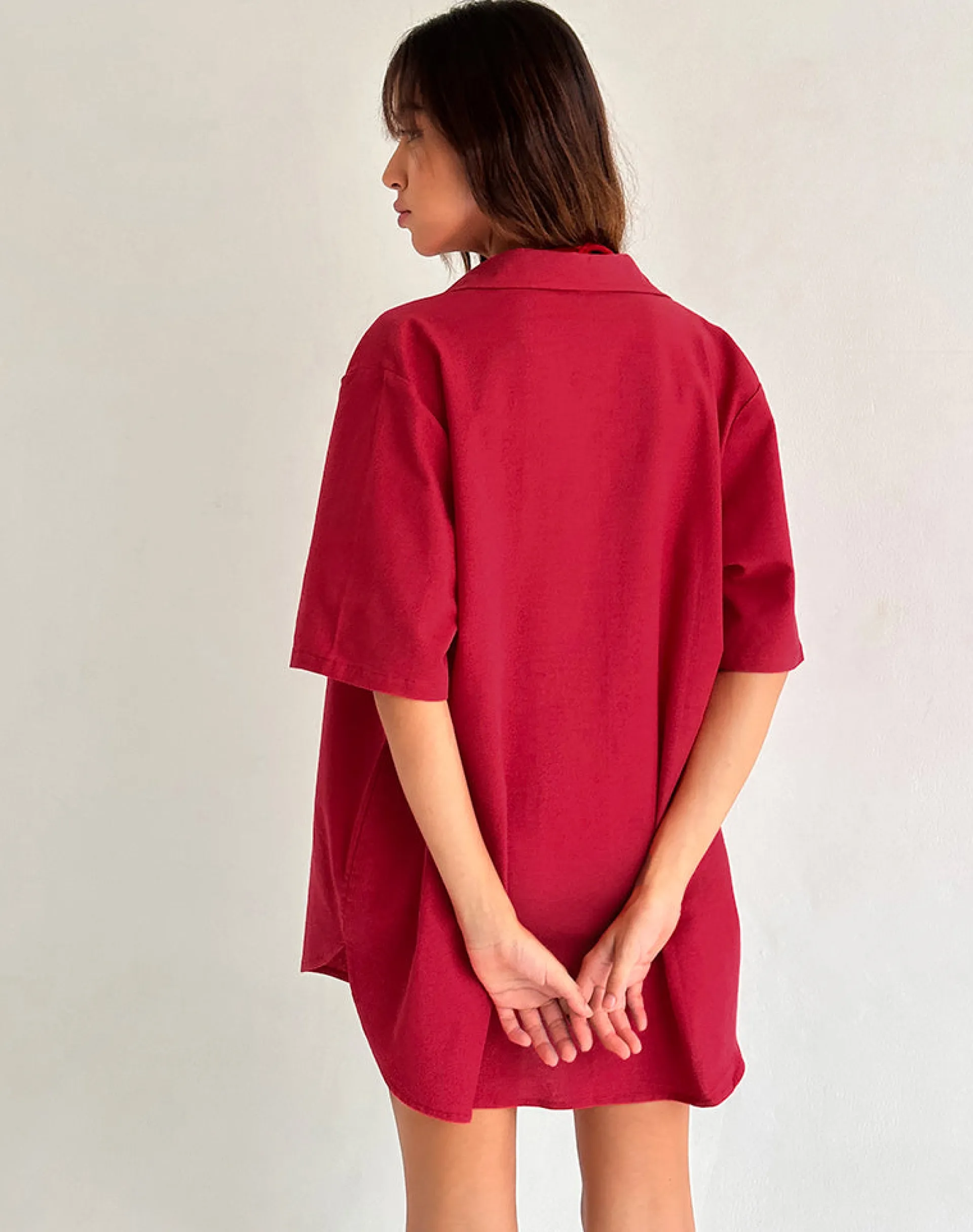 Motel Rocks Shirts And Blouses-Smith Oversized Shirt in Adrenaline Red AdrenalineRed
