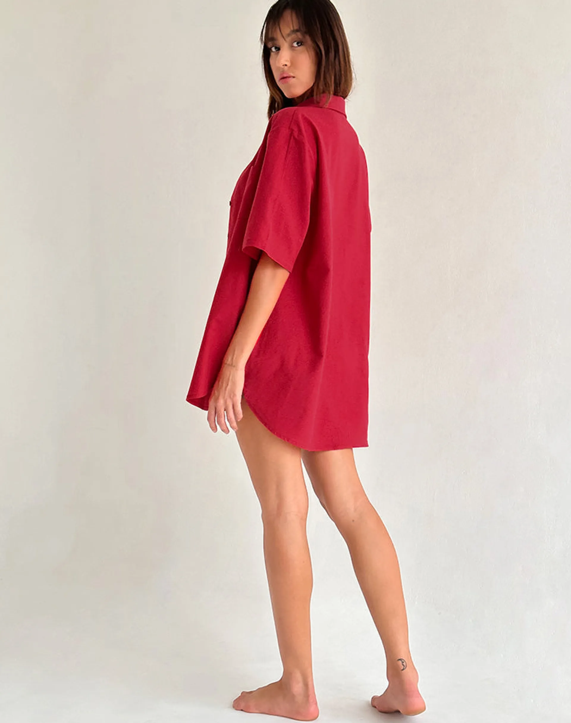 Motel Rocks Shirts And Blouses-Smith Oversized Shirt in Adrenaline Red AdrenalineRed