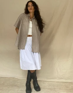 Motel Rocks Printed Tops-Smith Short Sleeve Shirt in Taupe Check taupecheck