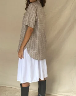 Motel Rocks Printed Tops-Smith Short Sleeve Shirt in Taupe Check taupecheck