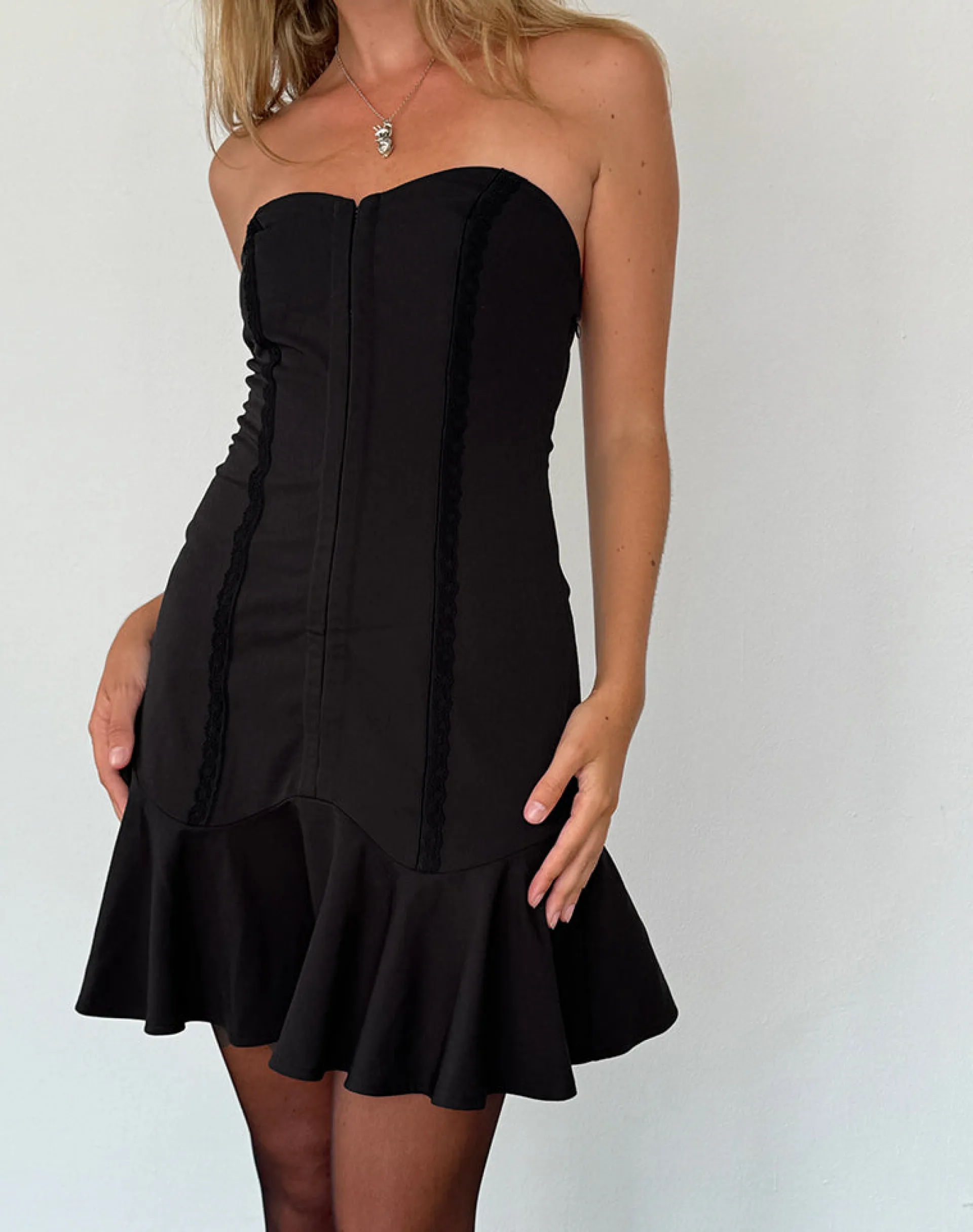 Motel Rocks Tailoring | Bandeau Dresses-Snana Mini Dress in Tailoring Black