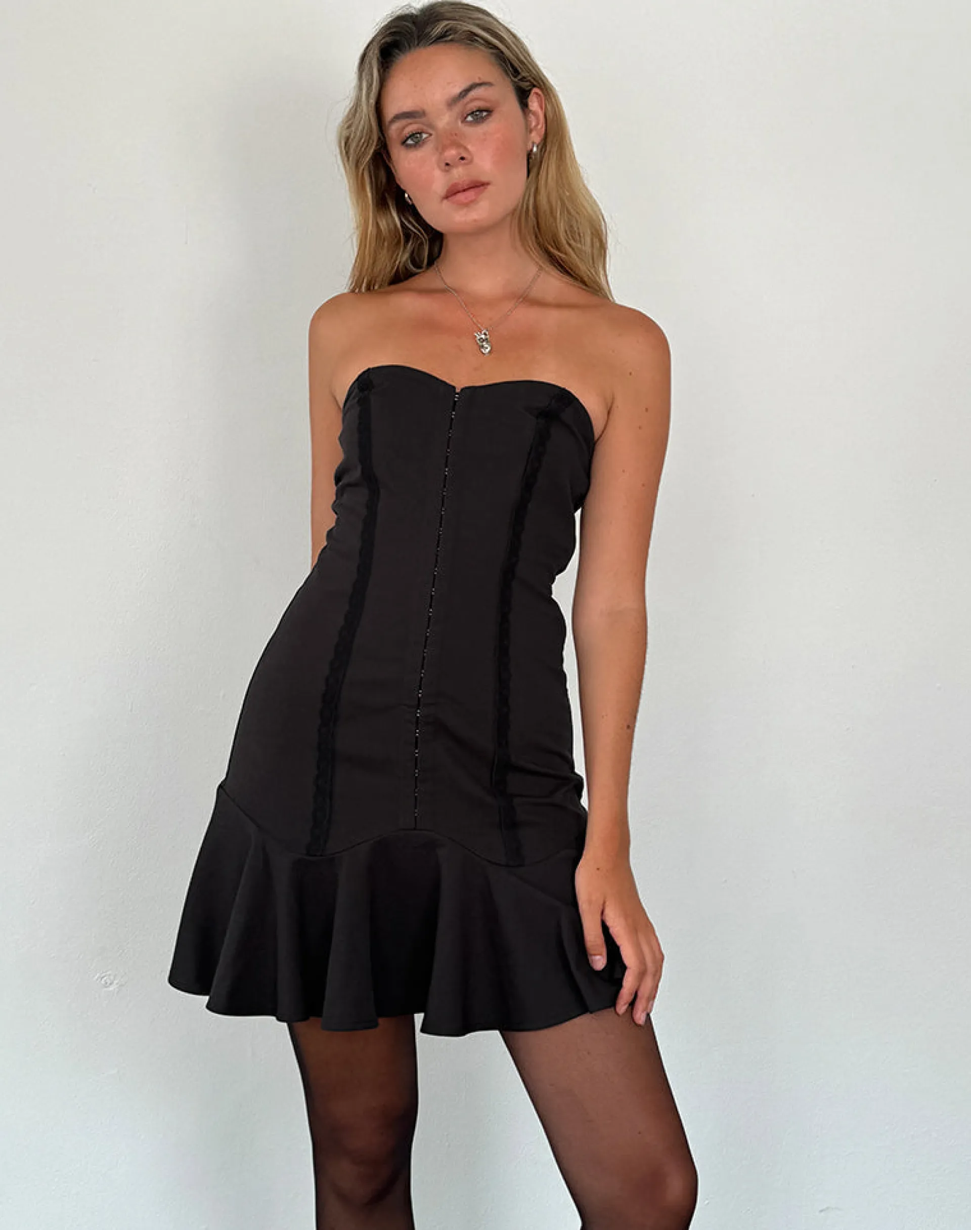 Motel Rocks Tailoring | Bandeau Dresses-Snana Mini Dress in Tailoring Black