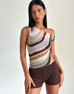 Motel Rocks Printed Tops | Strappy Tops-Sohan Asymetrical Top in Mesh Wiggle Sunset MeshWiggleSunset
