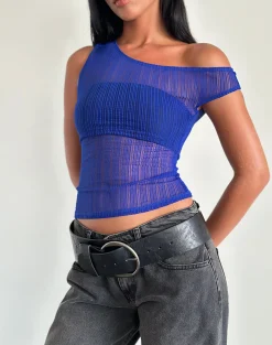 Motel Rocks Printed Tops-Sohan Top in Sheer Texture Blue SheerTextureBlue