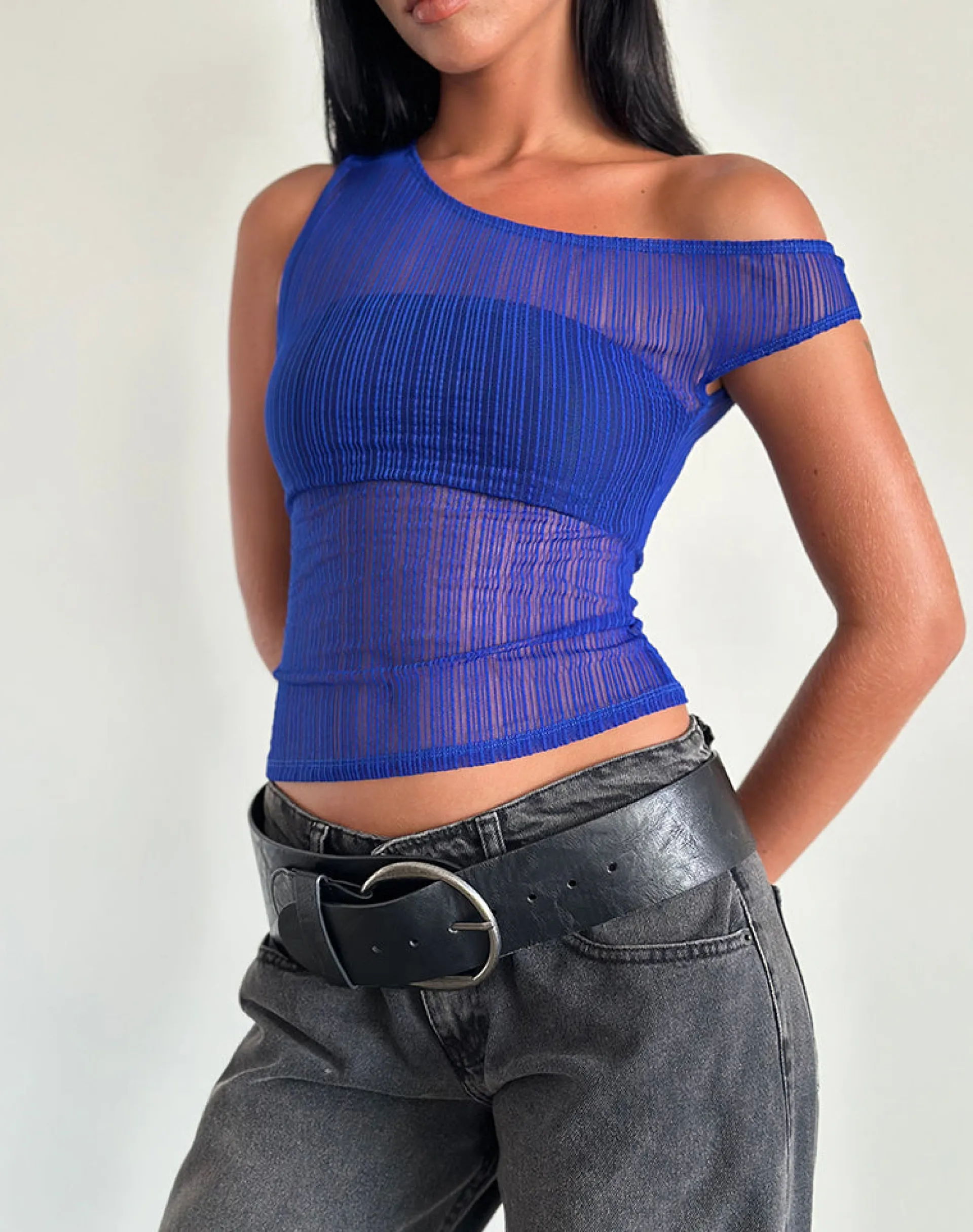Motel Rocks Printed Tops-Sohan Top in Sheer Texture Blue SheerTextureBlue