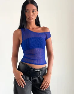 Motel Rocks Printed Tops-Sohan Top in Sheer Texture Blue SheerTextureBlue