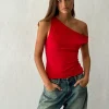 Motel Rocks Basic Tops | Vest Tops-Sohan Twist Sleeve Top in Red