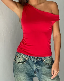 Motel Rocks Basic Tops | Vest Tops-Sohan Twist Sleeve Top in Red