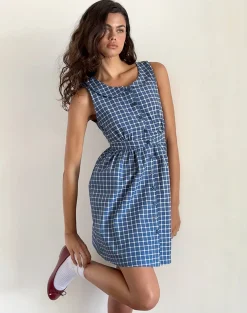 Motel Rocks Day Dresses | Mini Dresses-Sokasi Mini Dress in Navy Tartan