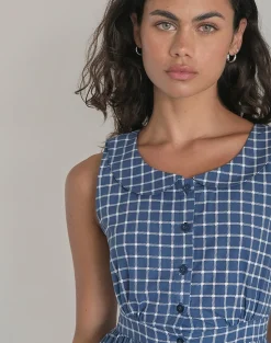 Motel Rocks Day Dresses | Mini Dresses-Sokasi Mini Dress in Navy Tartan