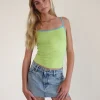 Motel Rocks Basic Tops | Vest Tops-Solani Top in Green Banana with Blue Binding GreenBananawithBlueBinding