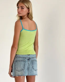 Motel Rocks Basic Tops | Vest Tops-Solani Top in Green Banana with Blue Binding GreenBananawithBlueBinding