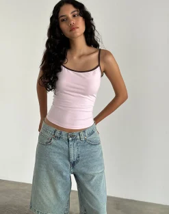 Motel Rocks Vest Tops | Basic Tops-Solani Top in Light Pink with Deep Mahogany Binding LightPinkwithDeepMahoganyBinding