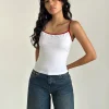 Motel Rocks Basic Tops | Vest Tops-Solani Top in White with Adrenaline Red Binding WhitewithAdrenalineRedBinding