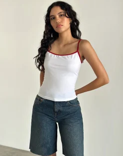 Motel Rocks Basic Tops | Vest Tops-Solani Top in White with Adrenaline Red Binding WhitewithAdrenalineRedBinding