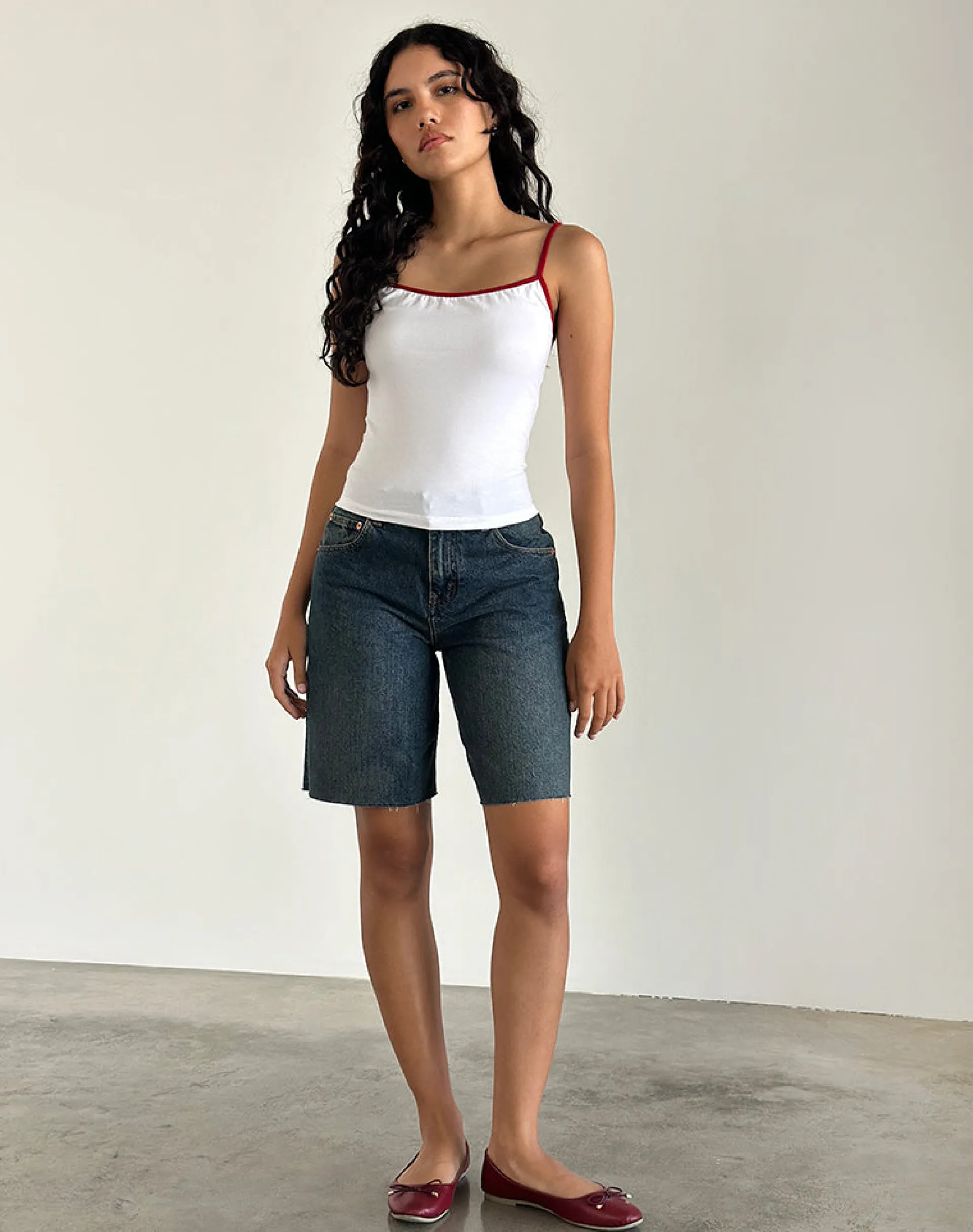 Motel Rocks Basic Tops | Vest Tops-Solani Top in White with Adrenaline Red Binding WhitewithAdrenalineRedBinding
