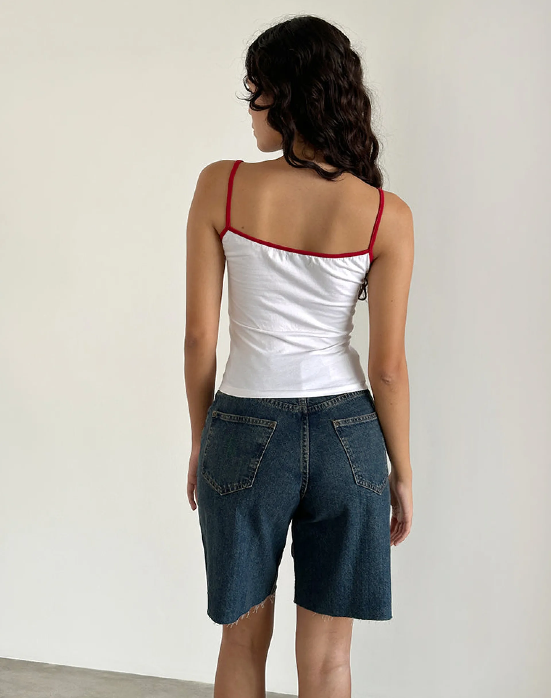 Motel Rocks Basic Tops | Vest Tops-Solani Top in White with Adrenaline Red Binding WhitewithAdrenalineRedBinding