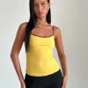 Motel Rocks Basic Tops | Strappy Tops-Solani Top in Yellow May with Deep Mahogony Binding YellowMaywithDeepMahogonyBinding