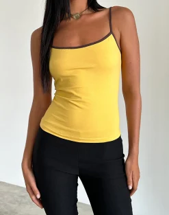 Motel Rocks Basic Tops | Strappy Tops-Solani Top in Yellow May with Deep Mahogony Binding YellowMaywithDeepMahogonyBinding