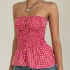 Motel Rocks Bandeau Tops-Soter Top in Red Gingham RedGingham