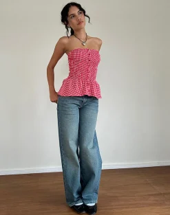 Motel Rocks Bandeau Tops-Soter Top in Red Gingham RedGingham