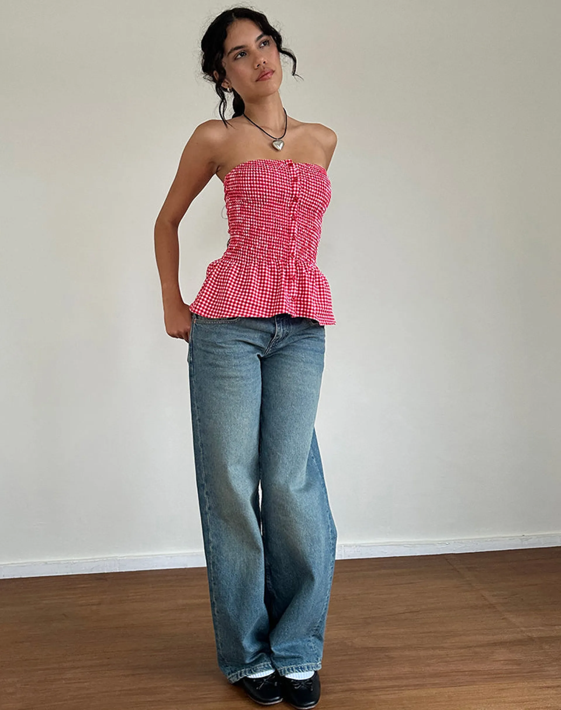 Motel Rocks Bandeau Tops-Soter Top in Red Gingham RedGingham