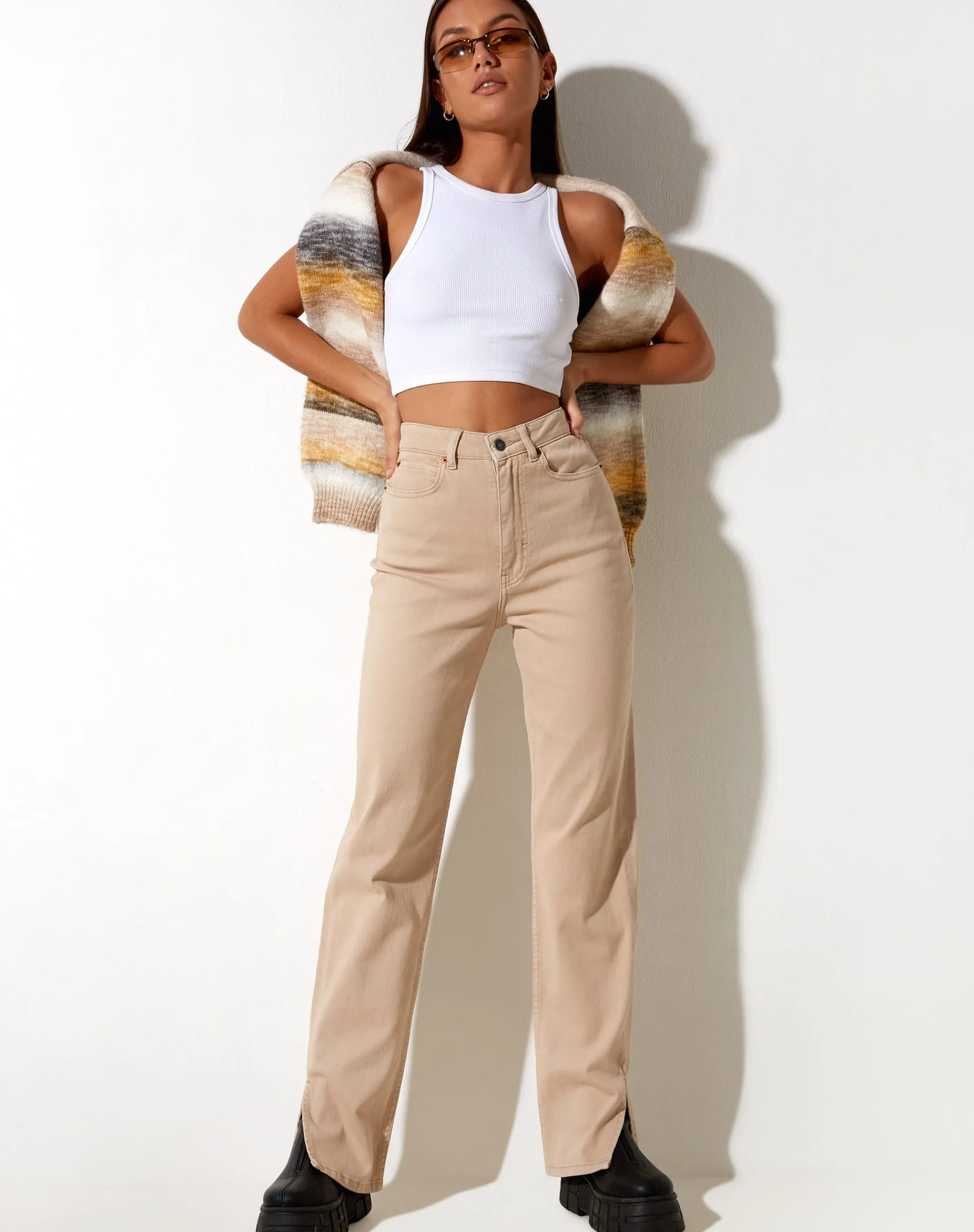 Motel Rocks Straight Leg Jeans-Straight Leg Jeans in Winter Sandwash KnitArgyleTan