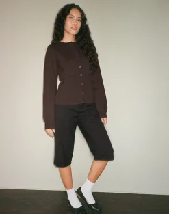 Motel Rocks Cardigans | Long Sleeve Tops-Subra Long Sleeve Ribbed Hem Cardigan in Bitter Chocolate