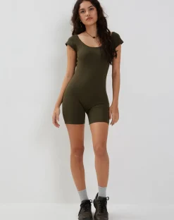 Motel Rocks Basics-Sujin Unitard in olive