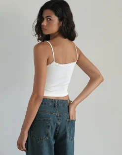 Motel Rocks Basic Tops | Vest Tops-Suna Vest Top in Little Girl Motif White LittleGirlMotifWhite