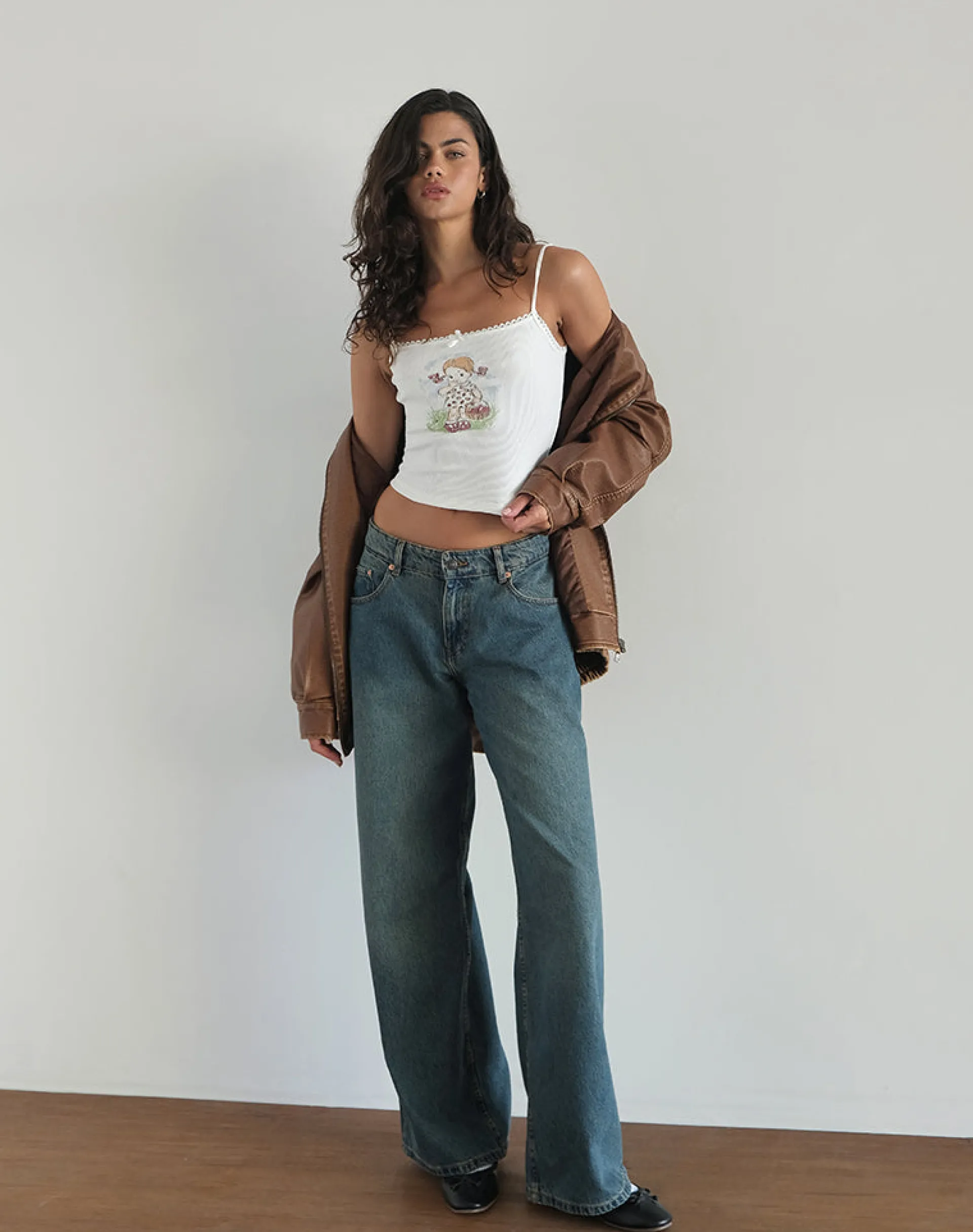 Motel Rocks Basic Tops | Vest Tops-Suna Vest Top in Little Girl Motif White LittleGirlMotifWhite