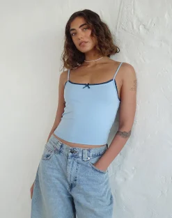 Motel Rocks Basics | Basic Tops-Suna Vest Top in Nantucket Blue with Mineral Blue Trim NantucketBluewithMineralBlueTrim