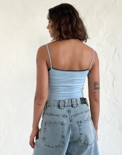 Motel Rocks Basics | Basic Tops-Suna Vest Top in Nantucket Blue with Mineral Blue Trim NantucketBluewithMineralBlueTrim
