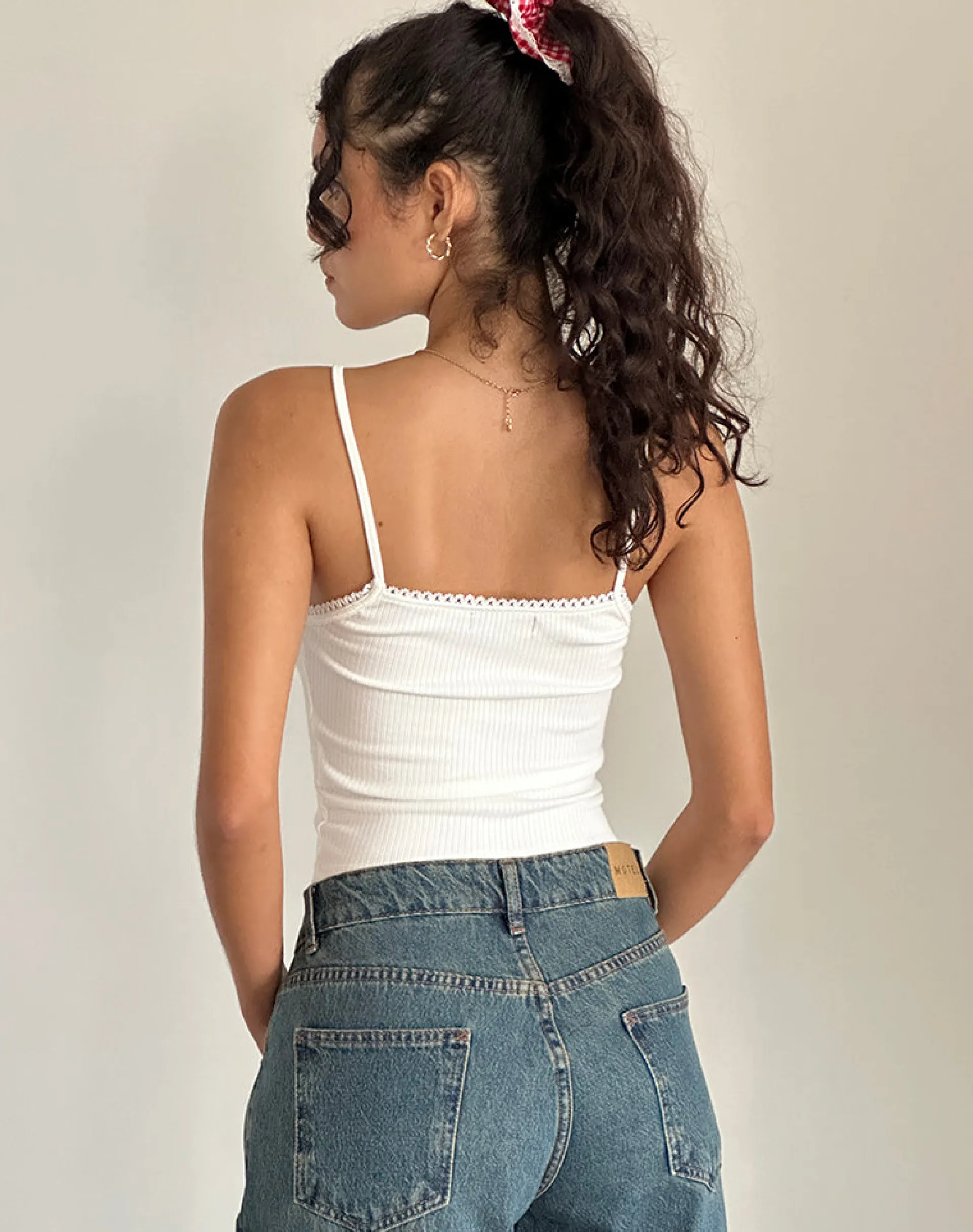 Motel Rocks Vest Tops | Printed Tops-Suna Vest Top in Off White with Strawberry Bow Print OffWhitewithStrawberryBowPrint