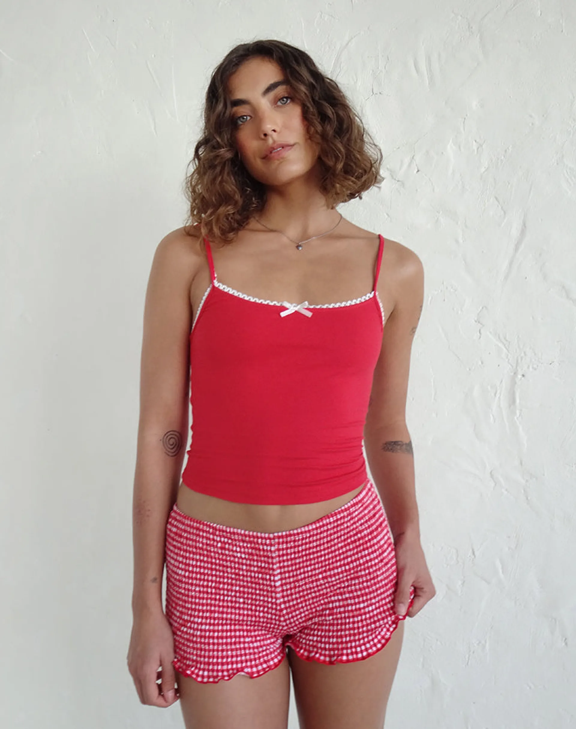 Motel Rocks Basic Tops | Vest Tops-Suna Vest Top in Tango Red with Ivory Trim TangoRedwithIvoryTrim