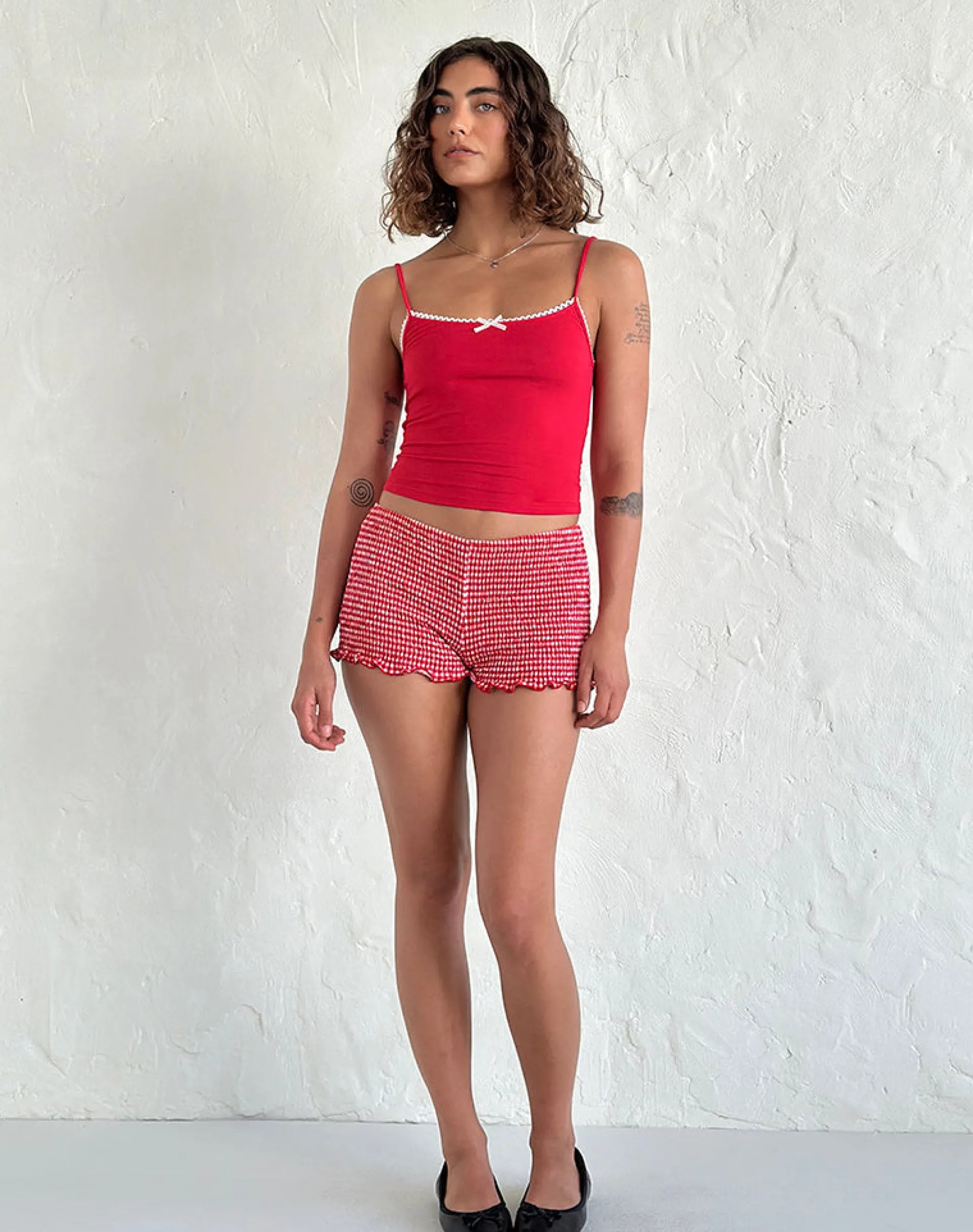 Motel Rocks Basic Tops | Vest Tops-Suna Vest Top in Tango Red with Ivory Trim TangoRedwithIvoryTrim