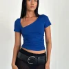 Motel Rocks Basic Tops | Tees-Sunbeya Asymmetric Top in Cobalt