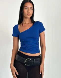 Motel Rocks Basic Tops | Tees-Sunbeya Asymmetric Top in Cobalt