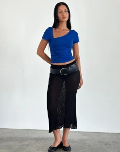 Motel Rocks Basic Tops | Tees-Sunbeya Asymmetric Top in Cobalt
