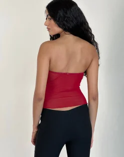 Motel Rocks Bandeau Tops | Going Out Tops-Sunniva Bandeau Top in Cherry Mesh