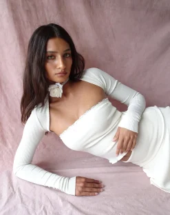 Motel Rocks Basic Tops | Long Sleeve Tops-Suri Rib Shrug Top in ivory