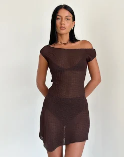 Motel Rocks Day Dresses | Bodycon Dresses-Susannah Dress in Wide Rib Knit Brown