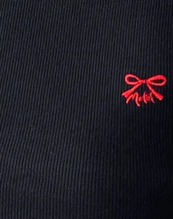 Motel Rocks Basics | Basic Tops-Suti Ribbed Baby Tee in Black with Red Bow M Embroidery blackwithredbowmemb