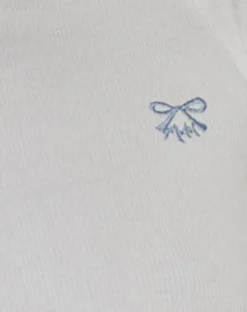 Motel Rocks Basics | Basic Tops-Suti Ribbed Baby Tee in Off White with Blue Bow M Embroidery offwhitewithbluebowmemb