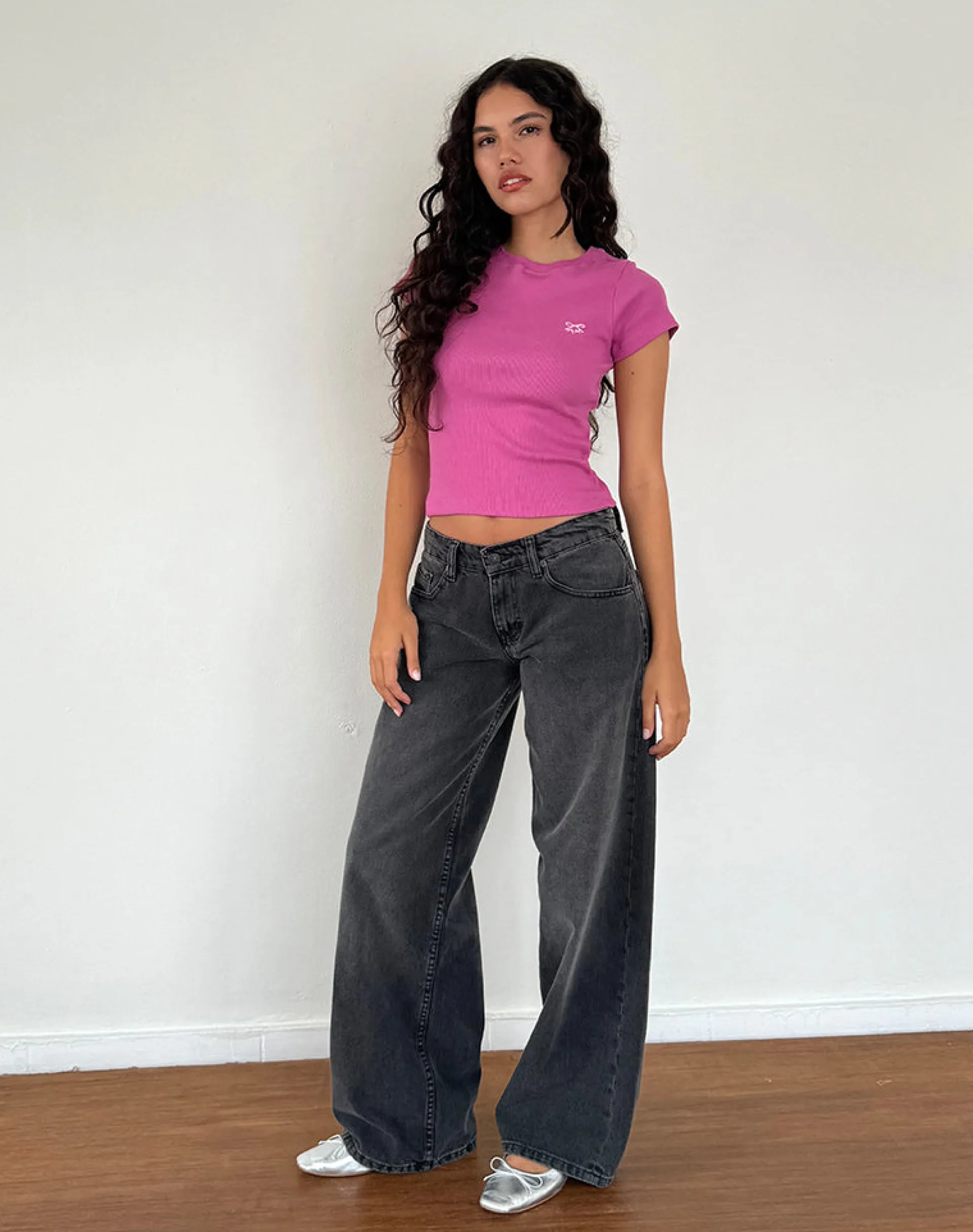 Motel Rocks Basics | Tees-Suti Tee in Cashmere Pink with Light Pink Bow M Embroidery CashmerePinkwithLightPinkBowMEmbroidery