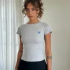 Motel Rocks Basic Tops | Tees-Suti Tee in Grey Marl with Cobalt Blue Bow Embroidery GreyMarlwithCobaltBlueBowEmbroidery