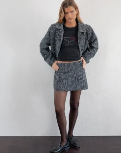 Motel Rocks Basic Tops | Printed Tops-Sutin Baby Tee in Black with Cocktail Glass Hotfix BlackwithCocktailGlassHotfix