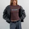 Motel Rocks Printed Tops | Tees-Sutin Baby Tee in Deep Mahogany with Don't Be Jealous Slogan DeepMahoganywithDon'tBeJelousSlogan