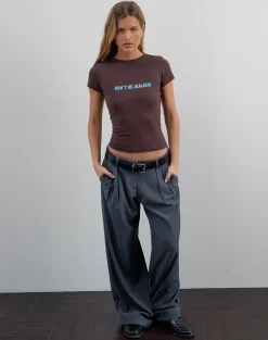 Motel Rocks Printed Tops | Tees-Sutin Baby Tee in Deep Mahogany with Don't Be Jealous Slogan DeepMahoganywithDon'tBeJelousSlogan