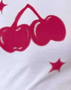Motel Rocks Basics | Basic Tops-Sutin Baby Tee in White Cherry Print WhiteCherryPrint